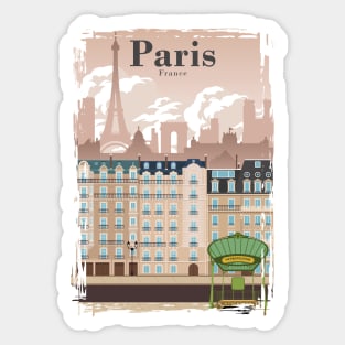 Paris Skyline Travel Poster Minimal Vintage Style Sticker